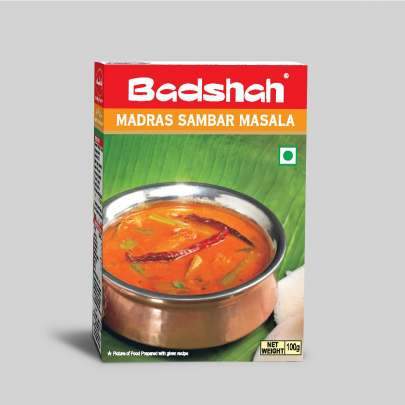 Badshah Madras Sambar Masala Powder - 100 grams | Pack of 1 | Blended Spice Mix | For Healthy Delicious & Flavorful Cooking | Easy to Cook | Hygienica