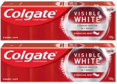 Colgate Visible White Toothpaste - Sparkling Mint, 200 g (2 pcs x 100 g)