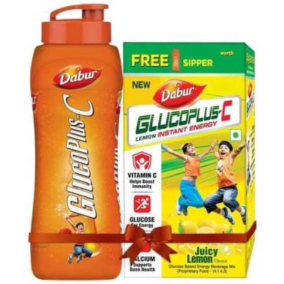 Dabur GlucoPlus-C Instant Glucose - Juicy Lemon Flavour, 500 g (Get Sipper Free)