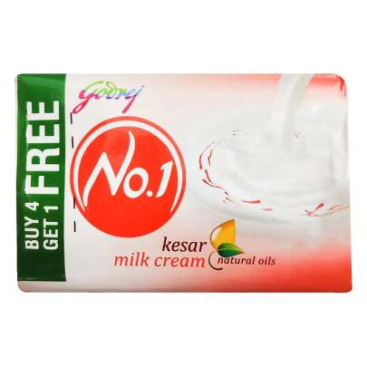 Godrej No. 1 Bathing Soap - Kesar and Milk Cream (100g) - Pack of 4 + 1