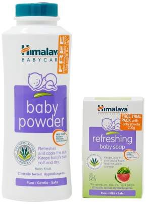 Himalaya Baby Powder, 200g with Free Refreshing Baby Soap, 75g