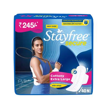 JOHNSONS STAYFREE SECURE COTTONY EXTRA LARGE 40 N PADS