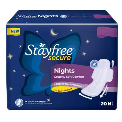 JOHNSONS STAYFREE SECURE NIGHTS COTTONY SOFT COMFORT 20N PADS