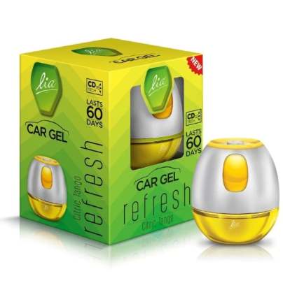 Lia Car Gel - Citric Tango, Lasts 60 Days, Eliminates Odour, Refreshing Fragrance, 45 g