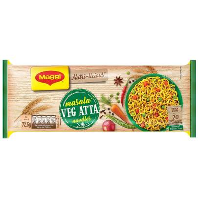 MAGGI Nutri-licious Veg Atta Masala Noodles, Instant Noodles with 20 Spices & Herbs, Source of Fibre & Iron, Atta Noodles with Appetizing Aroma & Deli