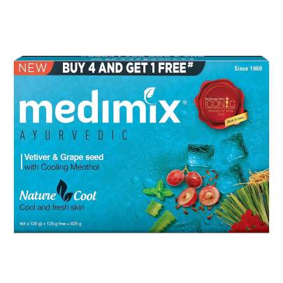 MEDIMIX AYURVEDIC Cool Bathing Soap With Men'sthol, Vetiver & Grape Seed 125Gm (Extra Combo Pack)|For Fresh & Protected Skin|Shop Herbal|Natural|Parab