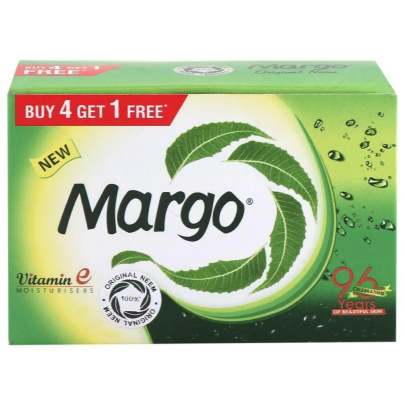 Margo 100% Original Neem Soap with Vitamin E 100 g (Buy 4 Get 1 Free)