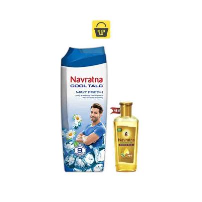 Navratna Cool Talc Mint Fresh 100g | Free Navratna Oil 50 ml