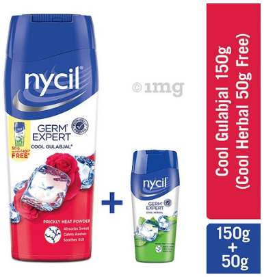 Nycil Germ Expert Prickly Heat Powder - Cool Gulabjal, 150 g (Get Cool Herbal 50 g Free)