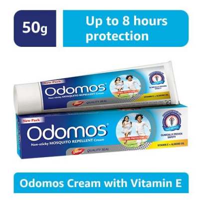 Odomos Non-Sticky Mosquito Repellent Cream with Vitamin E & Almond 50g