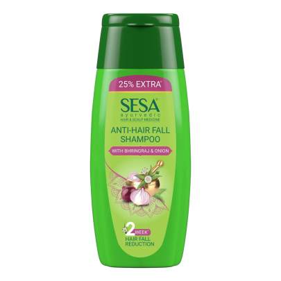 SESA Ayurvedic Anti-Hair Fall Shampoo - Bhringraj, Onion & 6 Ayurvedic Herbs - Helps Control Hair Fall 80ml+20ml free