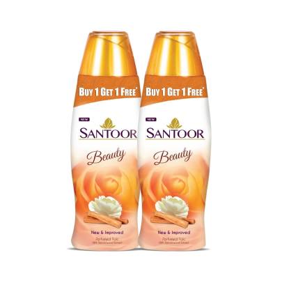  Santoor Beauty Perfumed Talc with Sandalwood Extracts| Sandal, Rose, Musk & Geranium Mint Fragrance| Absorbs Excess Moisture| Dermatologically Tested
