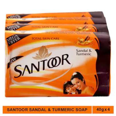 Santoor Sandal & Turmeric Soap Bar, 46g (Pack of 4)
