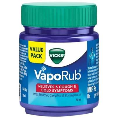 Vicks Vapo Rub With Menthol, Camphor & Eucalyptus Oil - Relieves Cold & Cough, Clears Blocked Nose, 50 ml Bottle
