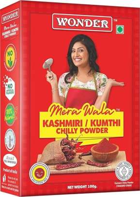 Wonder Mera Wala Kumthi Kashmiri Chilli Powder, 100G / Lal Mirch Powder/For Delicious & Flavourful Cooking/No Artificial Flavour Added/No Preservative