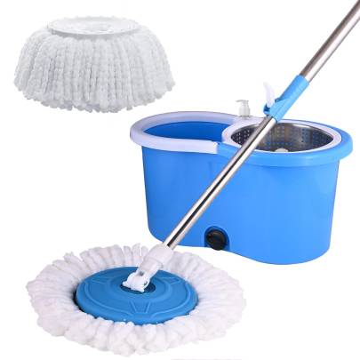 Wooltex Quick Spin Mop with 2 Microfiber Wet Dry Mophead Floor Cleaning Pocha Extendable Handle Removable Steel Wringer 360° Floor Cleaner Mopping Set