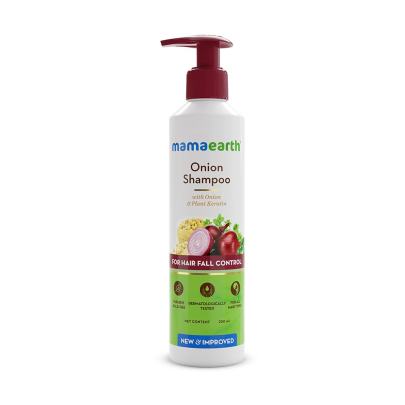 mamaearth onion shampoo with onion and plant keratin for hair fall control 250ml
